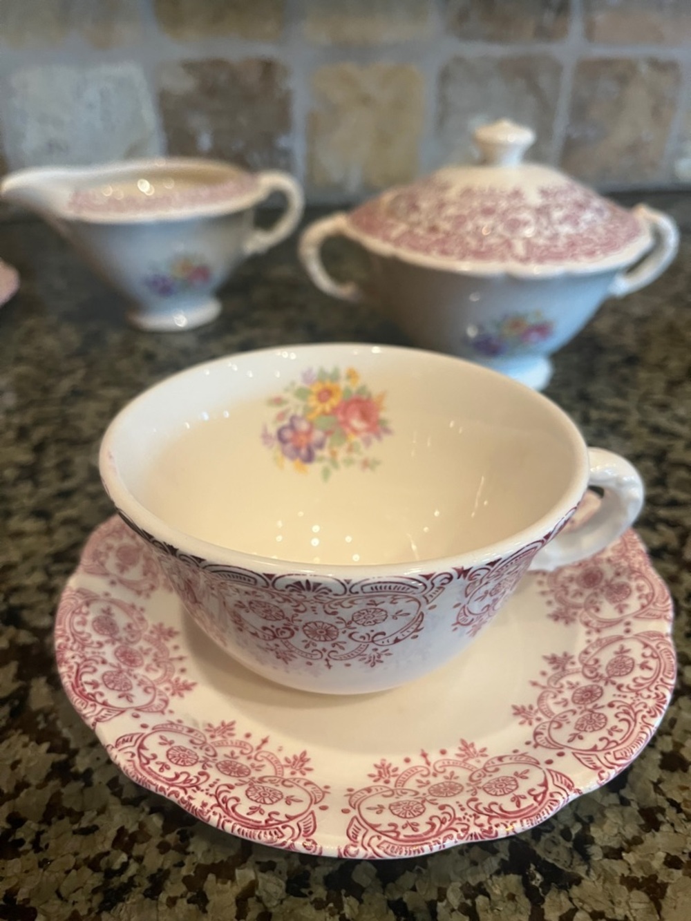 Tea Cup and Saucer (4)  with creamer and sugar Set Union Made brand